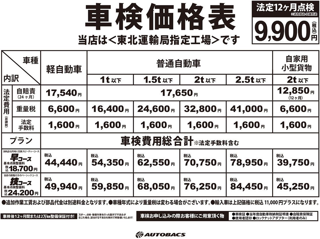車検の料金
